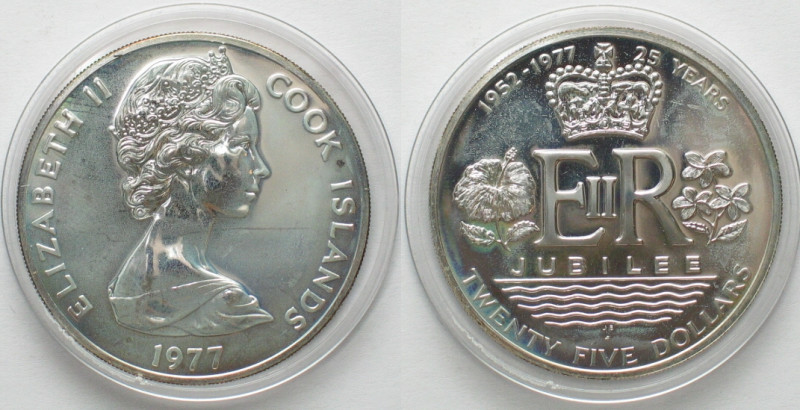 COOK ISLANDS. 25 Dollars 1977 FM (U), Silver Jubilee, Elizabeth II, silver, Proo...
