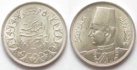 EGYPT. 5 Piastres AH 1358 (1939), Farouk, silver, BU!
KM # 365