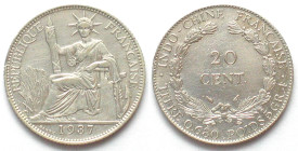 FRENCH INDO-CHINA. 20 cents 1937, silver, AU
KM # 17.2. Hairlines