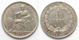 FRENCH INDO-CHINA. 20 Cents 1902 A, silver, AU
KM # 10