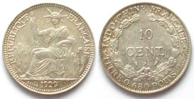 FRENCH INDO-CHINA. 10 Cents 1929 A, silver, UNC-!
KM # 16.1