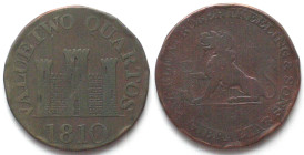 GIBRALTAR. 2 Quartos 1810, small date, copper, VF
KM # Tn4.2