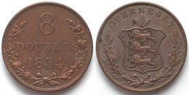 GUERNSEY. 8 Doubles 1834, copper, AU!
KM # 3. Rare in this condition!