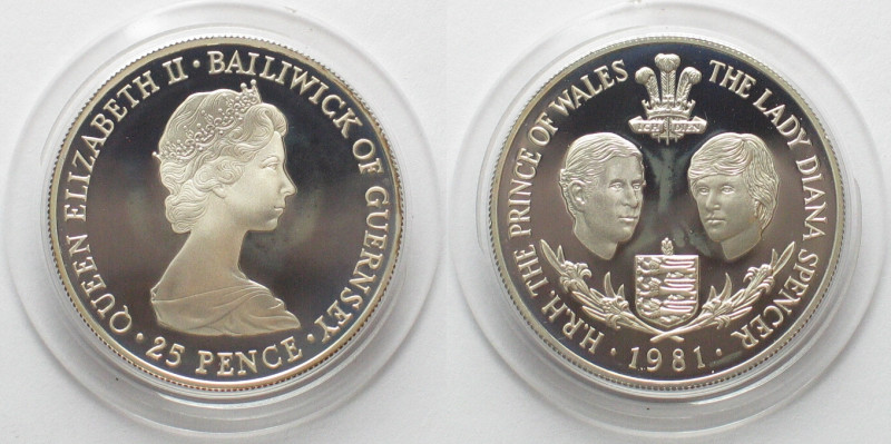 GUERNSEY. 25 Pence 1981, Royal Wedding, Charles & Diana, silver, Proof
KM # 36a...