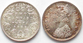 INDIA-BRITISH. 2 Annas 1862, Calcutta mint, Victoria, silver, BU!
KM # 469