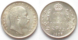 INDIA-BRITISH. 2 Annas 1905, Edward VII, silver, BU!
KM # 505
