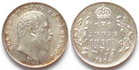 INDIA-BRITISH. 2 Annas 1904, Calcutta mint, Edward VII, silver, UNC
KM # 505