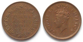 INDIA-BRITISH. 1/4 Anna 1939, George VI, bronze, AU
KM # 530