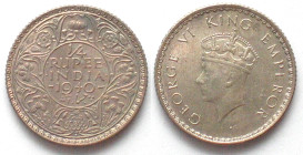 INDIA-BRITISH. 1/4 Rupee 1940, Bombay mint, George VI, silver, UNC!
KM # 544a