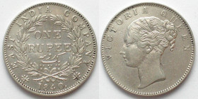 INDIA-BRITISH. 1 Rupee 1840, Bombay mint, Victoria, silver, AU
KM # 457.4