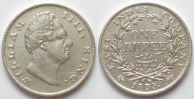 INDIA-BRITISH. Rupee 1835, Calcutta mint, William IV, silver, VF+
KM # 450.2. F raised on truncation. Hairlines