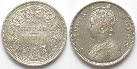 INDIA-BRITISH. 1 Rupee 1862, Obv. B/Rev. II, 0/0, Victoria, silver, EF-
KM # 473.1