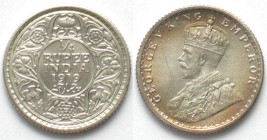 INDIA-BRITISH. 1/4 Rupee 1919, Calcutta, George V, silver, BU!
KM # 518. Rare in this condition!