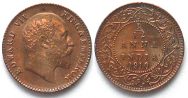 INDIA-BRITISH. 1/12 Anna 1910, Edward VII, bronze, Prooflike
KM # 498