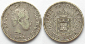 INDIA-PORTUGUESE. 1 Rupia 1903, Carlos I, silver, XF-
KM # 17