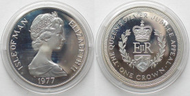 ISLE OF MAN. Crown 1977, Queen's Silver Jubilee Appeal, Elizabeth II, silver, Proof
KM # 42a. Silver 28.28g (0.925)