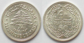 LEBANON. 50 Piastres 1952, silver, BU!
KM # 17. Rare in this condition!