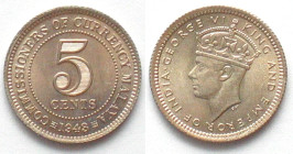 MALAYA. 5 cents 1943, George VI, silver, BU!
KM # 3a