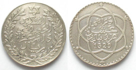MOROCCO. Rial 1329 (1911), Abd al-Hafiz, silver, XF
Y # 25