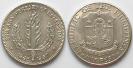PHILIPPINES. 1 Peso 1967, Bataan Day, silver, UNC
KM # 195
