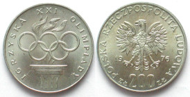 POLAND. 200 Zlotych 1976, Olympic Games, silver, UNC
KM # 86