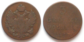 POLAND. Congress Kingdom, 3 Grosze 1817 IB, Alexander I, copper, F-VF
C# 95.1