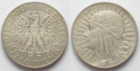 POLAND. 10 Zlotych 1933, Warsaw mint, Queen Jadwiga, silver, AU
Y# 22. Hairlines