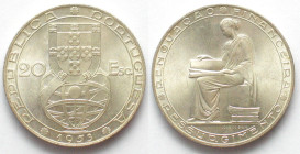 PORTUGAL. 20 Escudos 1953, 25th Anniversary of Financial Reform, silver, UNC
KM # 585