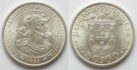 PORTUGAL. 50 Escudos 1968, Cabral, silver, BU!
KM # 593. Scarce in this condition!