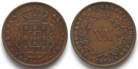 PORTUGAL. 20 Reis 1873, Luis I, copper, XF
KM # 515