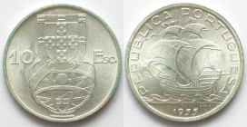 PORTUGAL. 10 Escudos 1955, silver, BU!
KM # 586.