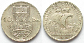 PORTUGAL. 10 Escudos 1954, silver, UNC-
KM # 586.