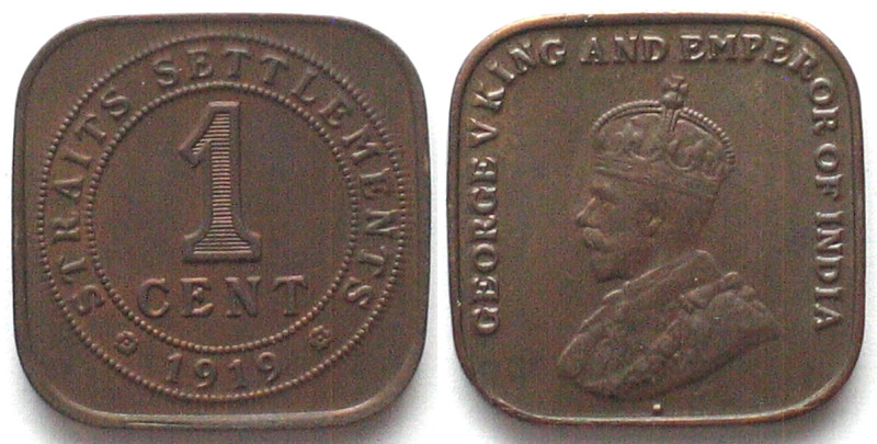 STRAITS SETTLEMENTS. 1 Cent 1919, George V, bronze, UNC!
KM # 32