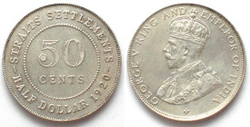 STRAITS SETTLEMENTS. 50 Cents 1920, George V, silver, UNC!
KM # 35.1