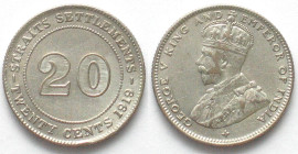 STRAITS SETTLEMENTS. 20 Cents 1919, George V, silver, AU
KM # 30a