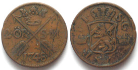SWEDEN. 2 Öre 1748, Avesta mint, Frederick I, copper, VF
KM # 437