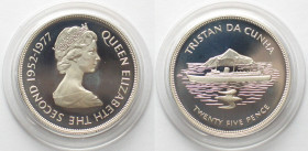 TRISTAN DA CUNHA. 25 Pence 1977, Silver Jubilee, Elizabeth II, silver, Proof
KM # 1a. Silver 28.28g (0.925)