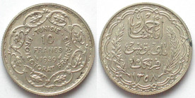 TUNISIA. French Protectorate, 10 Francs 1939, Ahmad Pasha Bey, silver, AU
KM # 265