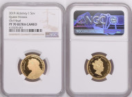 ALDERNEY. 1 Sovereign 2019. VICTORIA - 200 YEARS SOVEREIGN, gold, NGC PF 70
Gold Weight: 7.34 g Fineness: 999.9 ‰ ( 7.34 g fine)