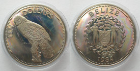 BELIZE. 10 Dollars 1984 FM (P), Laughing falcon, Cu-Ni, Proof
KM # 75. Franklin mint issue.