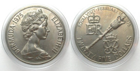BERMUDA. 25 Dollars 1975, Royal Visit, Elizabeth II, Cu-Ni, UNC
KM # 23. Only 100 pcs. Issued! Franklin Mint issue