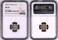 CANADA. 5 Cents 1893, Victoria, silver, NGC MS 60
KM # 2