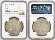 FRANCE. 5 Francs 1852 A, LOUIS-NAPOLEON BONAPARTE, silver, NGC AU 55 variety
KM # 773.1, Gadoury 726, F. 329/2 Rare die variety with a small hand (mi...