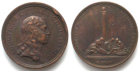 1655. PRISE DE LANDRECIES, CONDÉ ET SAINT GHISLAIN.
AE Medaille par Jean Mauger (1648-1722). 41mm, 39g. LANDRECIUM CONDATUMET FANUM Sti. GISLENI CAPT...