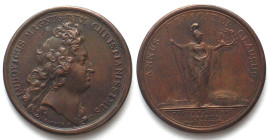 1677. PRISE DE SAINT GHISLAIN.
AE Medaille par Jean Mauger (1648-1722). 41mm, 23.6g. ANNUS FELICITER CLAUSUS - FANUM S. GISLENI CAPTUM - MDCLXXVII. S...