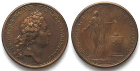 1687. LA GUÉRISON DU ROI.
AE Medaille par Jean Mauger (1648-1722). 41mm, 31.5g. DEO CONSERVATORI PRINCIPIS - GALLIA VOTI COMPOS - MDCLXXXVII. Sans po...