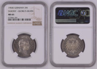 SAXONY 2 Mark 1904 E, Death of the King GEORG, silver, NGC MS 65
Jaeger 132, KM # 1261