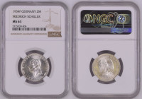 GERMANY. THIRD REICH 2 Mark 1934 F SCHILLER, silver, NGC MS 63
Jaeger 358