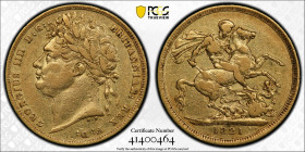 GREAT BRITAIN. Sovereign 1821, GEORGE IV, gold PCGS XF45
KM # 682.