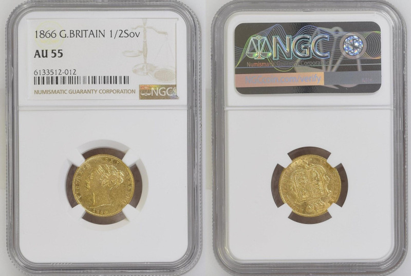 GREAT BRITAIN. 1/2 Sovereign 1866, VICTORIA, gold NGC AU 55
KM # 735.2, Weight:...